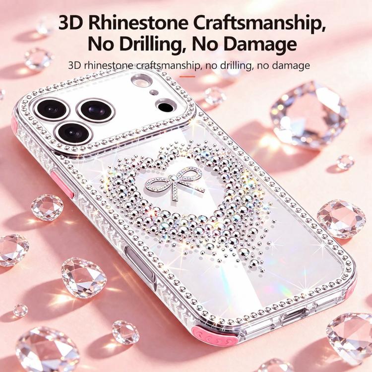 For iPhone 17 Pro Max Diamond Heart Bow PC Hybrid TPU Airbag Shockproof Phone Case