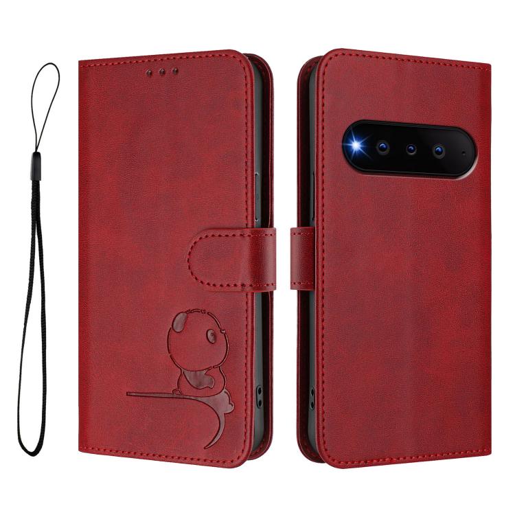 For Natural AI Phone 5G Litter Panda Embossing RFID Leather Phone Case with Lanyard