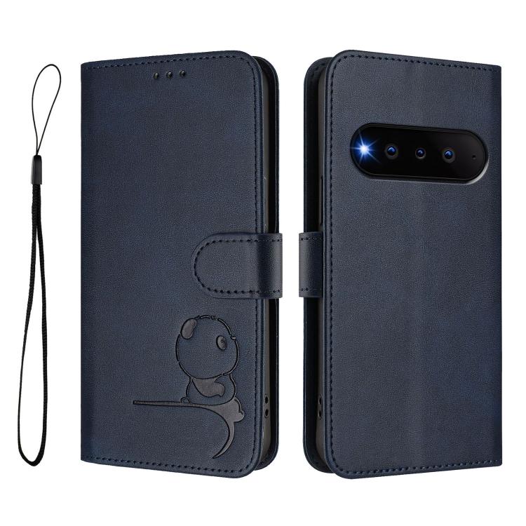 For Natural AI Phone 5G Litter Panda Embossing RFID Leather Phone Case with Lanyard