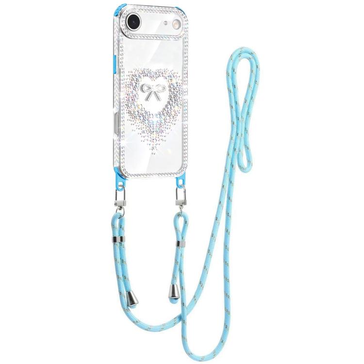 For iPhone Air Diamond Heart Bow PC Hybrid TPU Airbag Phone Case with Lanyard