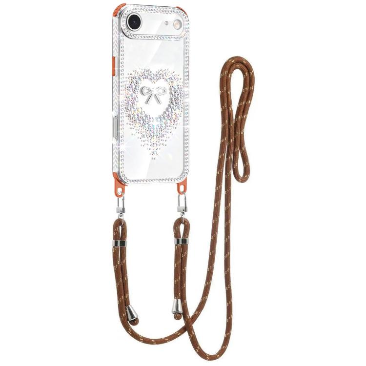 For iPhone Air Diamond Heart Bow PC Hybrid TPU Airbag Phone Case with Lanyard