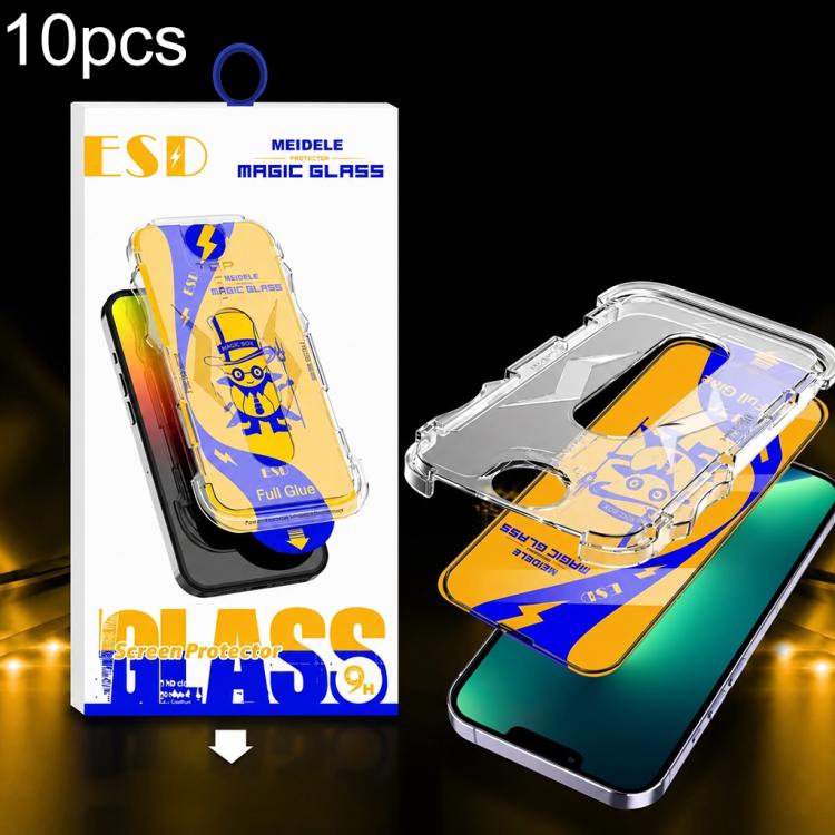 For iPhone 14 Plus / 13 Pro Max 10pcs MEIDELE Easy Install Dust-proof Box HD Tempered Glass Film