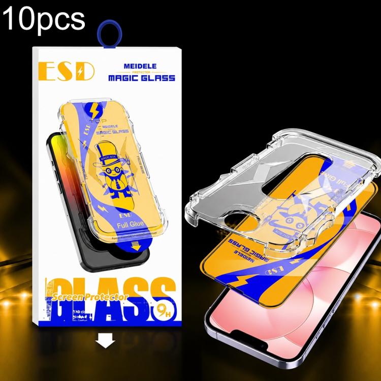 For iPhone 17e / 16e / 14 / 13 Pro 10pcs MEIDELE Easy Install Dust-proof Box HD Tempered Glass Film