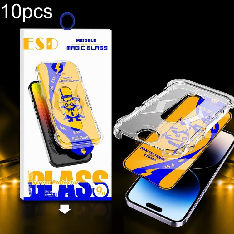 For iPhone 14 Pro Max 10pcs MEIDELE Easy Install Dust-proof Box HD Tempered Glass Film