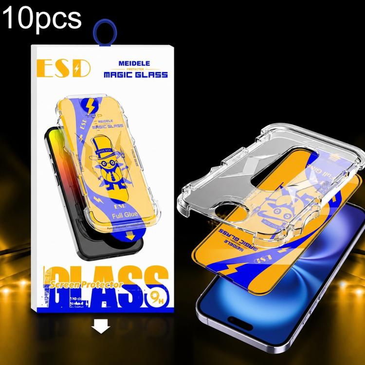 For iPhone 16 Plus / 15 Plus 10pcs MEIDELE Easy Install Dust-proof Box HD Tempered Glass Film
