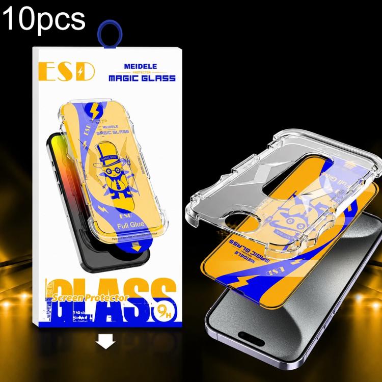 For iPhone 15 Pro Max 10pcs MEIDELE Easy Install Dust-proof Box HD Tempered Glass Film