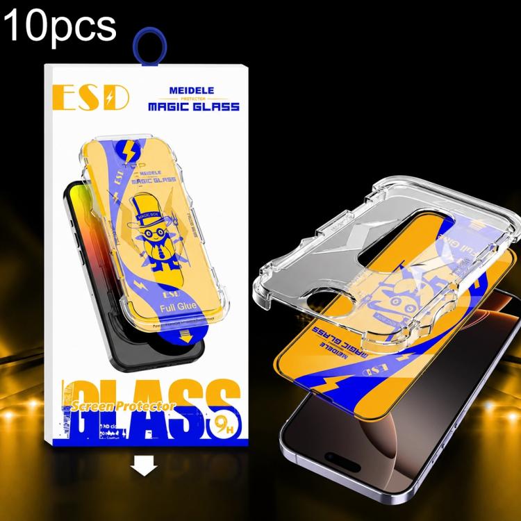 For iPhone 16 Pro Max 10pcs MEIDELE Easy Install Dust-proof Box HD Tempered Glass Film