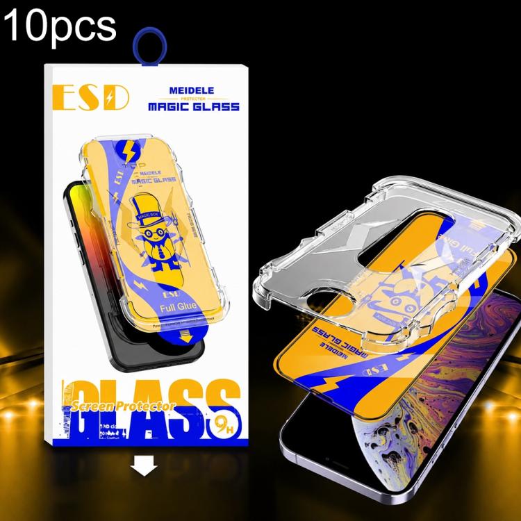 For iPhone XS Max 10pcs MEIDELE Easy Install Dust-proof Box HD Tempered Glass Film