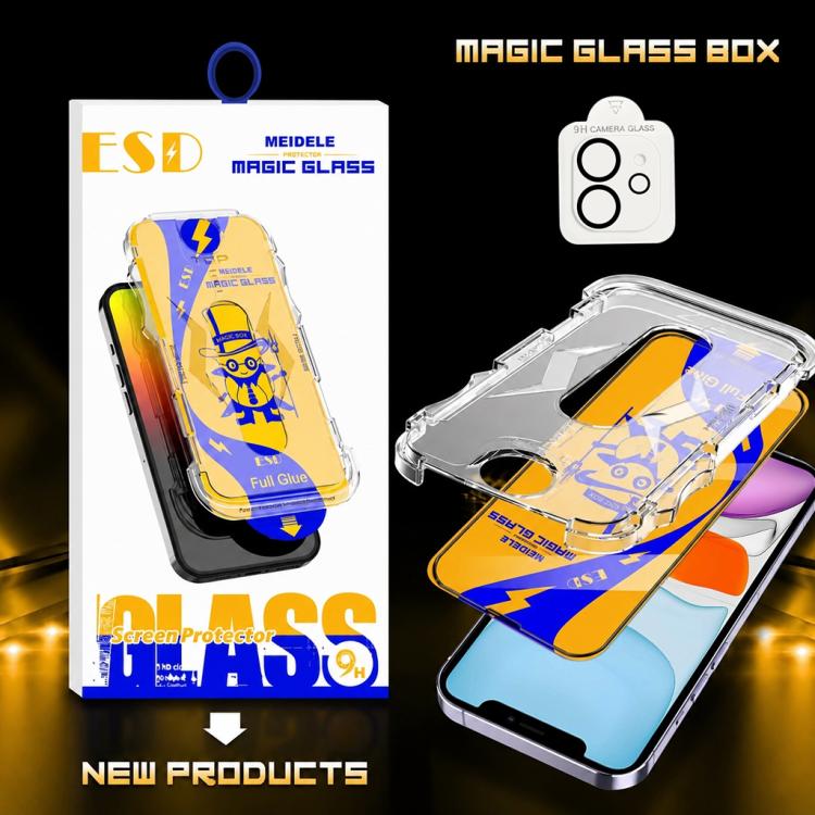 For iPhone 11 10pcs MEIDELE Easy Install Dust-proof Box HD Tempered Glass Film with Lens Film