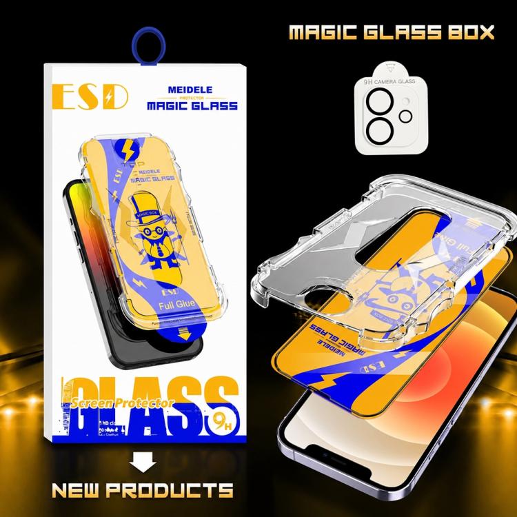 For iPhone 12 10pcs MEIDELE Easy Install Dust-proof Box HD Tempered Glass Film with Lens Film