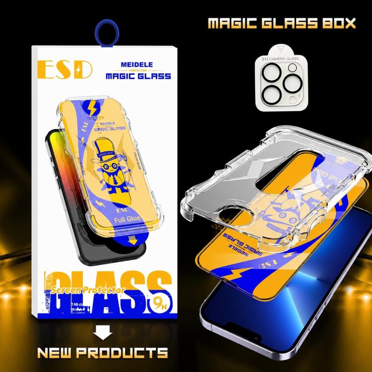 For iPhone 13 Pro 10pcs MEIDELE Easy Install Dust-proof Box HD Tempered Glass Film with Lens Film