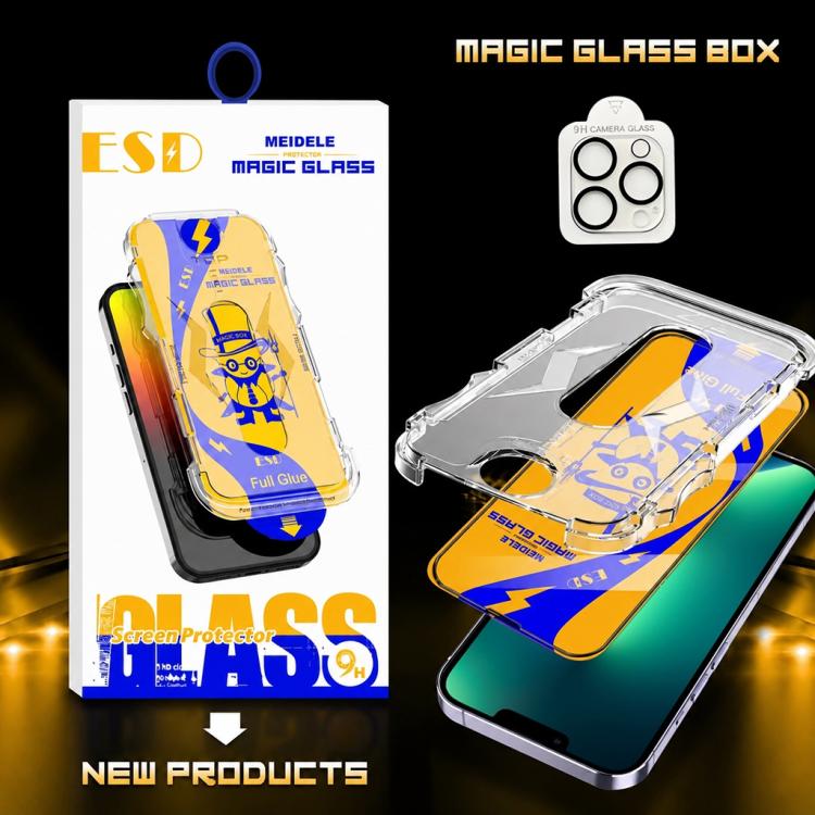 For iPhone 13 Pro Max 10pcs MEIDELE Easy Install Dust-proof Box HD Tempered Glass Film with Lens Film