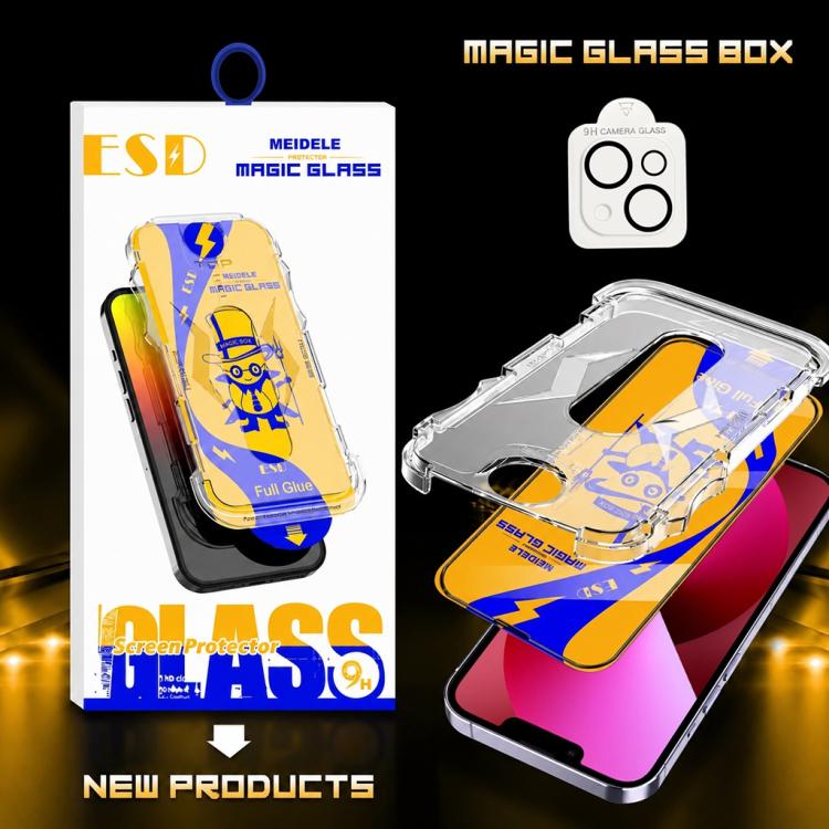 For iPhone 14 / 13 10pcs MEIDELE Easy Install Dust-proof Box HD Tempered Glass Film with Lens Film