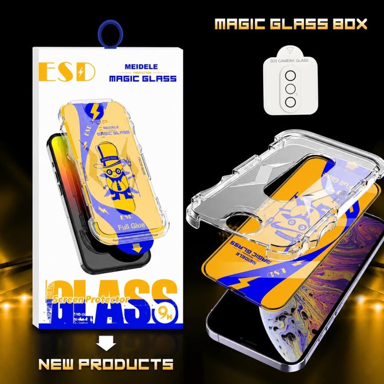For iPhone XS Max 10pcs MEIDELE Easy Install Dust-proof Box HD Tempered Glass Film with Lens Film