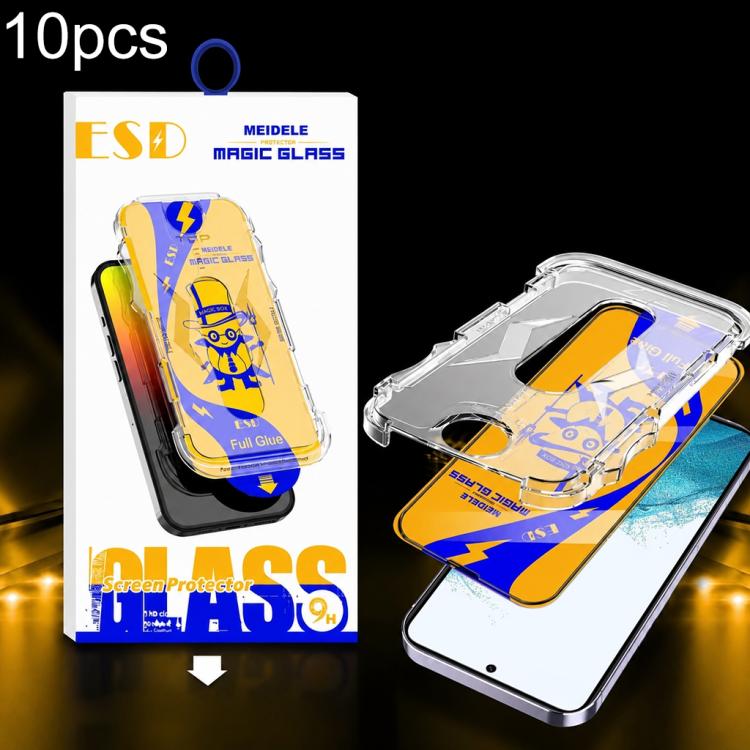 For Galaxy S22 5G 10pcs MEIDELE Easy Install Dust-proof Box HD Tempered Glass Film, Support Ultrasonic Unlock