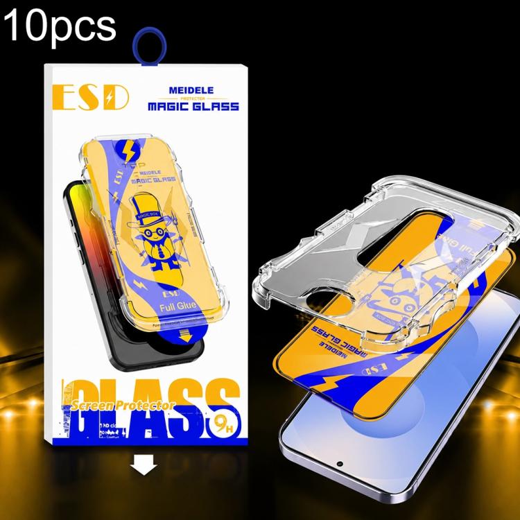 For Galaxy S25 / S24 5G 10pcs MEIDELE Easy Install Dust-proof Box HD Tempered Glass Film, Support Ultrasonic Unlock