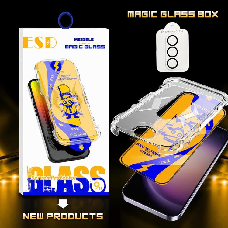 For Galaxy S23 5G 10pcs MEIDELE Easy Install Dust-proof Box HD Tempered Glass Film with Lens Film, Support Ultrasonic Unlock