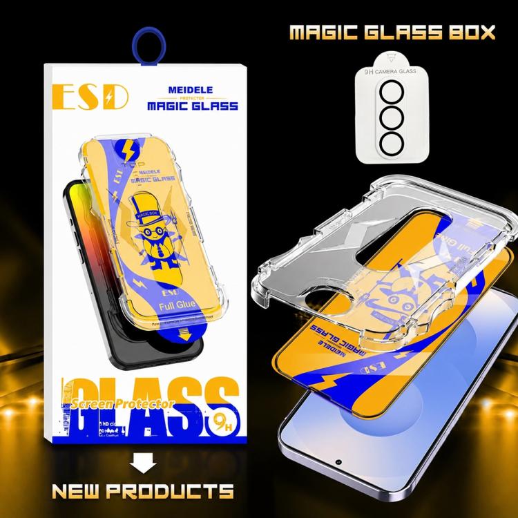 For Galaxy S25 / S24 5G 10pcs MEIDELE Easy Install Dust-proof Box HD Tempered Glass Film with Lens Film, Support Ultrasonic Unlock