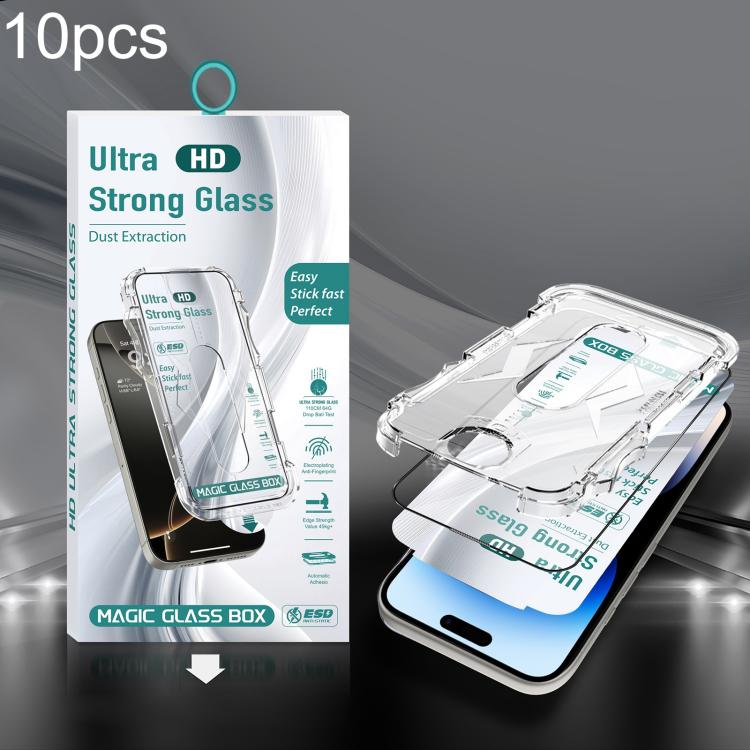 For iPhone 14 Pro Max 10pcs USG Easy Install Dust-proof Box HD Edge-to-Edge Tempered Glass Film