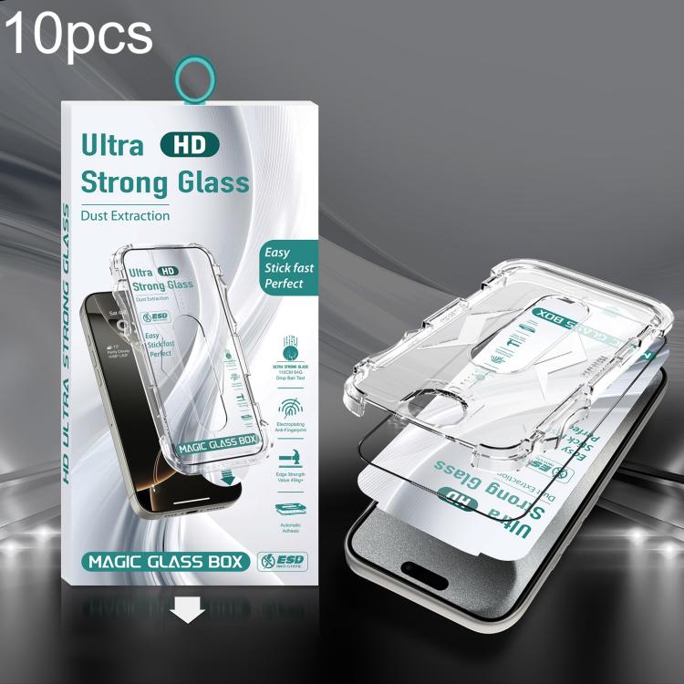 For iPhone 15 Pro 10pcs USG Easy Install Dust-proof Box HD Edge-to-Edge Tempered Glass Film
