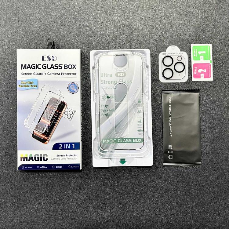 For iPhone 11 Pro 10pcs USG Easy Install Dust-proof Box HD Edge-to-Edge Tempered Glass Film with Lens Film