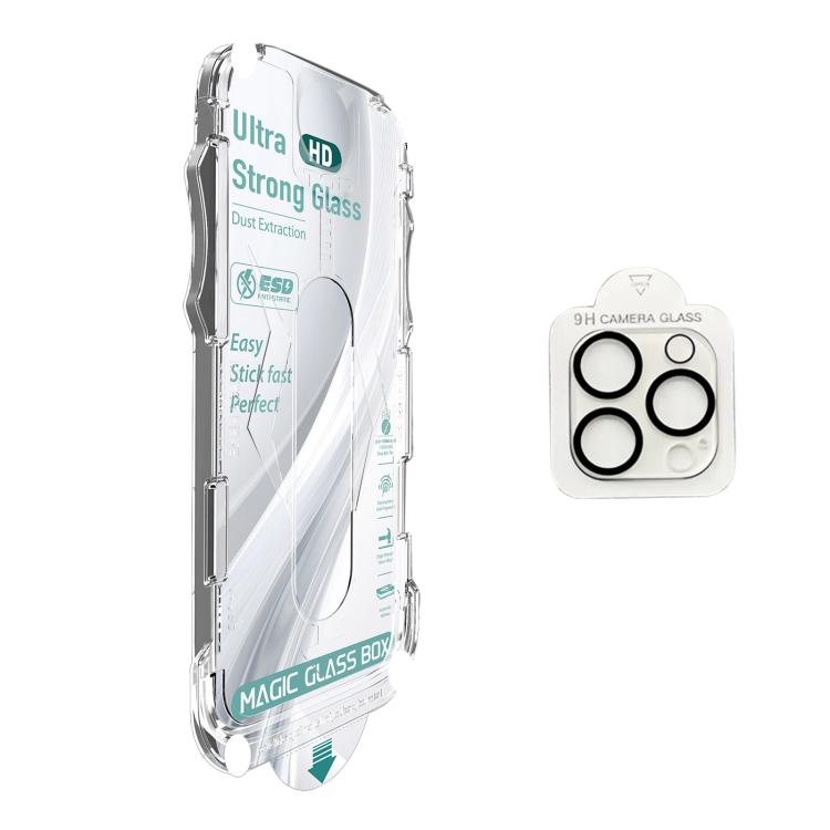For iPhone 12 Pro 10pcs USG Easy Install Dust-proof Box HD Edge-to-Edge Tempered Glass Film with Lens Film