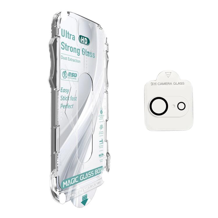 For iPhone 17e / 16e 10pcs USG Easy Install Dust-proof Box HD Edge-to-Edge Tempered Glass Film with Lens Film