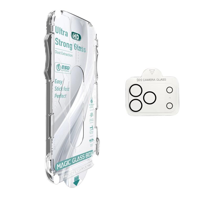 For iPhone 17 Pro 10pcs USG Easy Install Dust-proof Box HD Edge-to-Edge Tempered Glass Film with Lens Film