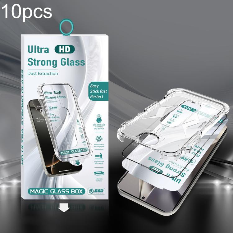 For Galaxy S24 Ultra 5G 10pcs USG Easy Install Dust-proof Box HD Edge-to-Edge Tempered Glass Film, Support Ultrasonic Unlock