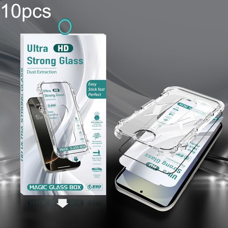For Galaxy S25 Ultra 5G 10pcs USG Easy Install Dust-proof Box HD Edge-to-Edge Tempered Glass Film, Support Ultrasonic Unlock