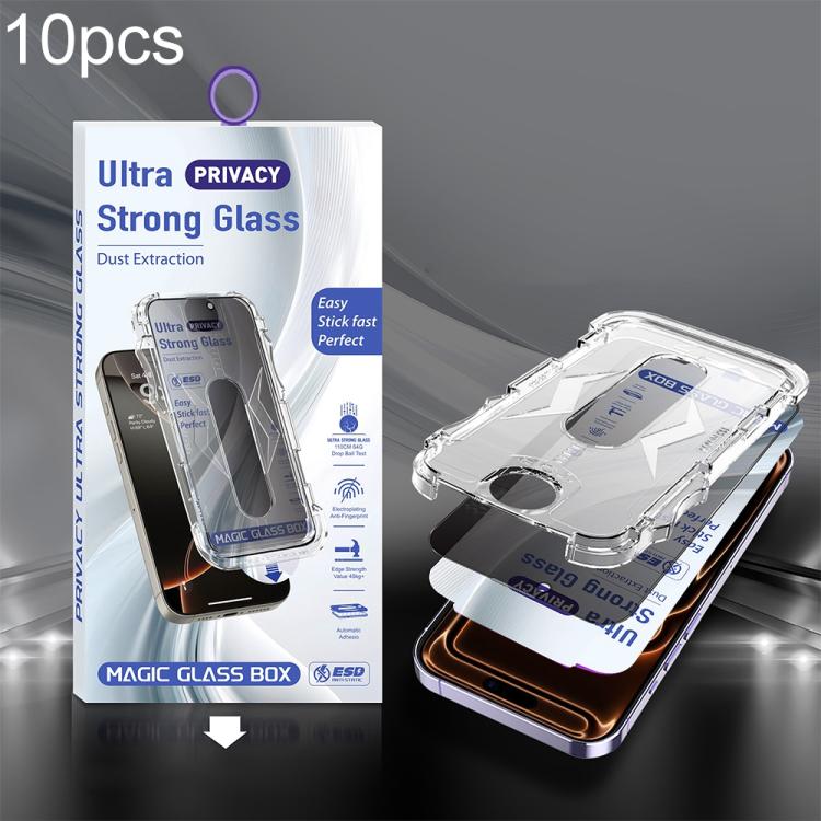 For iPhone 15 Pro Max 10pcs USG Easy Install Dust-proof Box Privacy Edge-to-Edge Tempered Glass Film