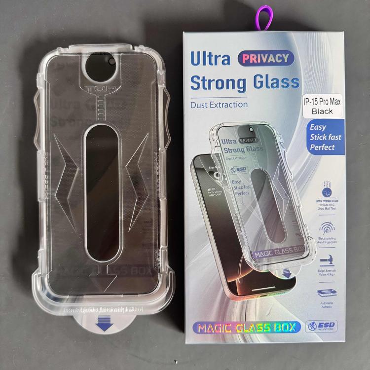 For iPhone 16 Plus / 15 Plus 10pcs USG Easy Install Dust-proof Box Privacy Edge-to-Edge Tempered Glass Film