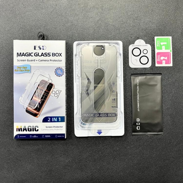 For iPhone 14 Plus 10pcs USG Easy Install Dust-proof Box Privacy Edge-to-Edge Tempered Glass Film with Lens Film