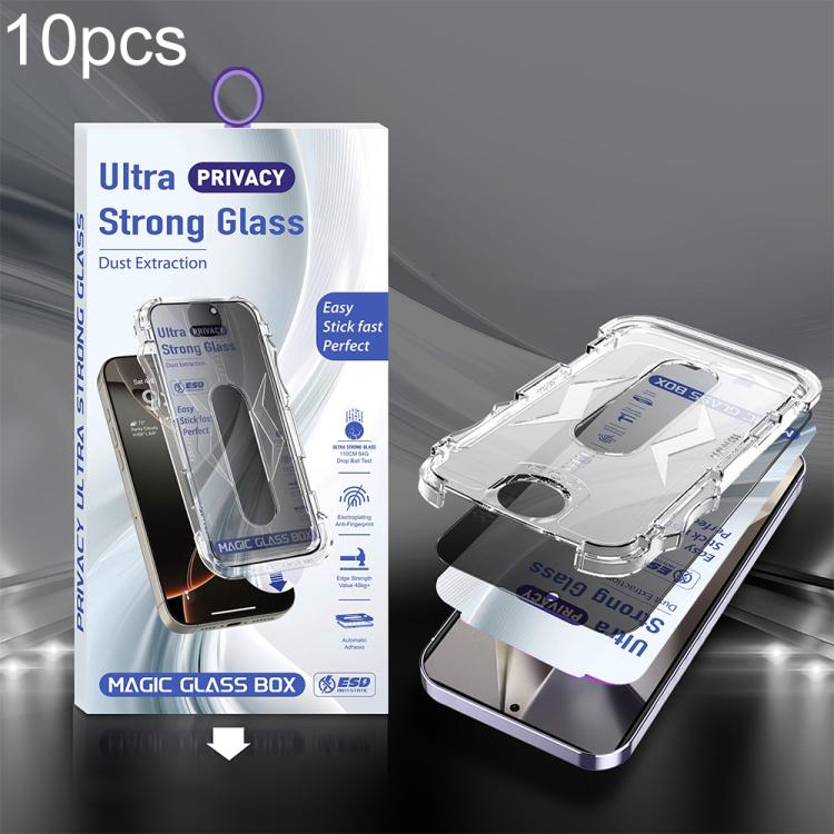 For Galaxy S24 Ultra 5G 10pcs USG Easy Install Dust-proof Box Privacy Edge-to-Edge Tempered Glass Film, Support Ultrasonic Unlock
