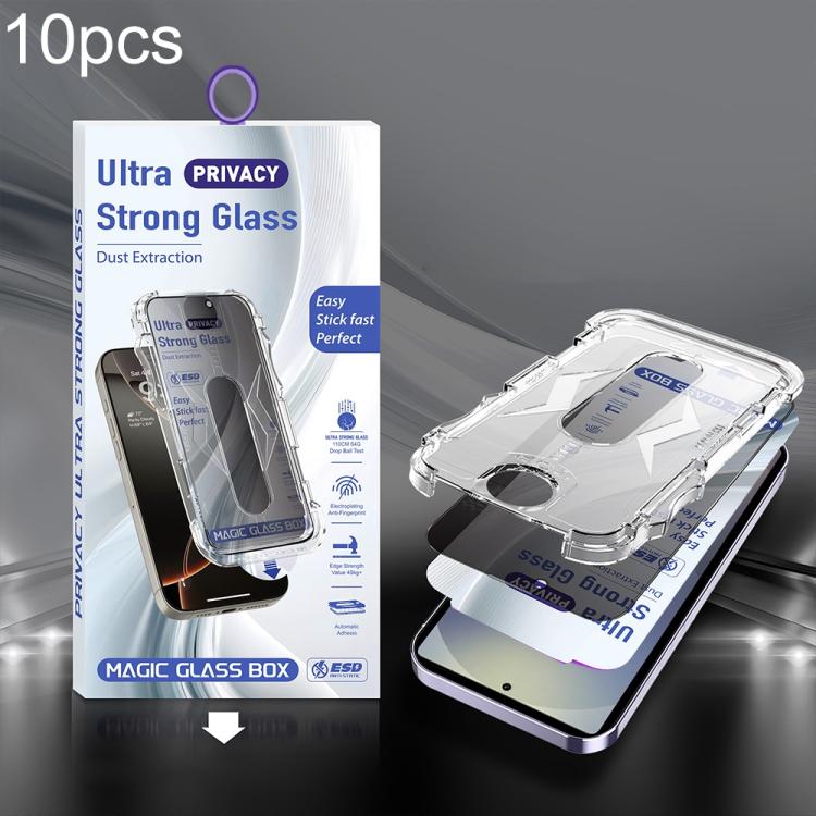 For Galaxy S25 Ultra 5G 10pcs USG Easy Install Dust-proof Box Privacy Edge-to-Edge Tempered Glass Film, Support Ultrasonic Unlock