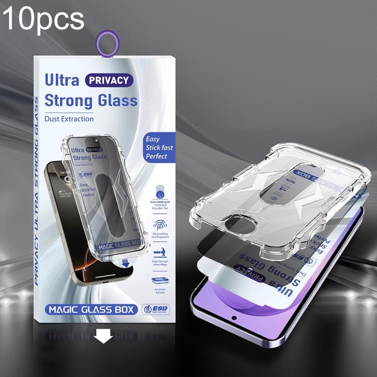 For Galaxy S26 Ultra 5G 10pcs USG Easy Install Dust-proof Box Privacy Edge-to-Edge Tempered Glass Film, Support Ultrasonic Unlock
