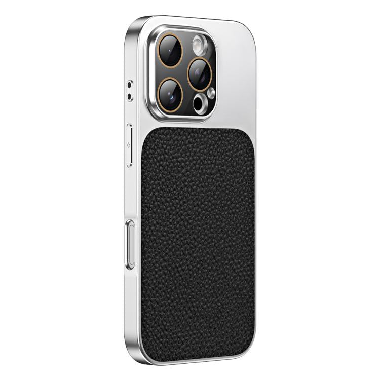 For iPhone 16 Pro Max Litchi Textured TPU Phone Case with Lens Film