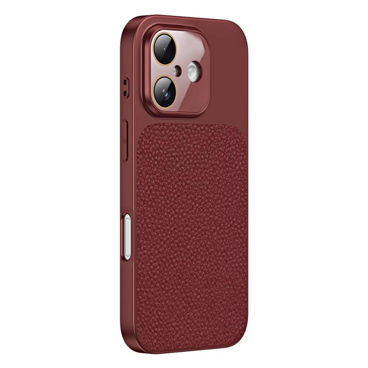 For iPhone 16 Litchi Textured TPU Phone Case with Lens Film