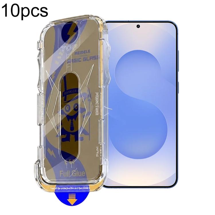 For Galaxy S25+ 5G / S24+ 5G 10pcs MEIDELE Easy Install Dust-proof Box Privacy Tempered Glass Film, Support Ultrasonic Unlock