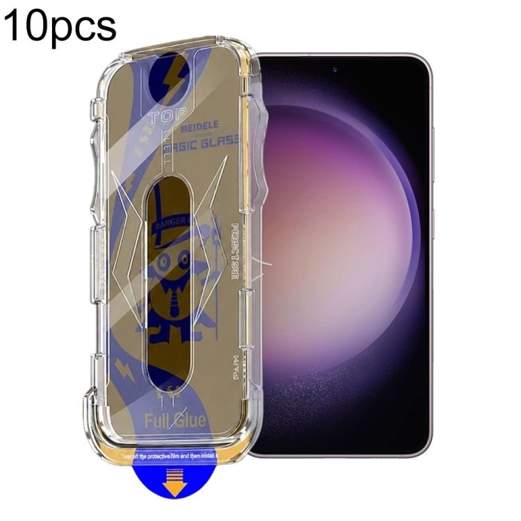 For Galaxy S23+ 5G 10pcs MEIDELE Easy Install Dust-proof Box Privacy Tempered Glass Film, Support Ultrasonic Unlock