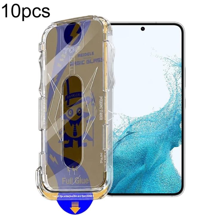 For Galaxy S22+ 5G 10pcs MEIDELE Easy Install Dust-proof Box Privacy Tempered Glass Film, Support Ultrasonic Unlock