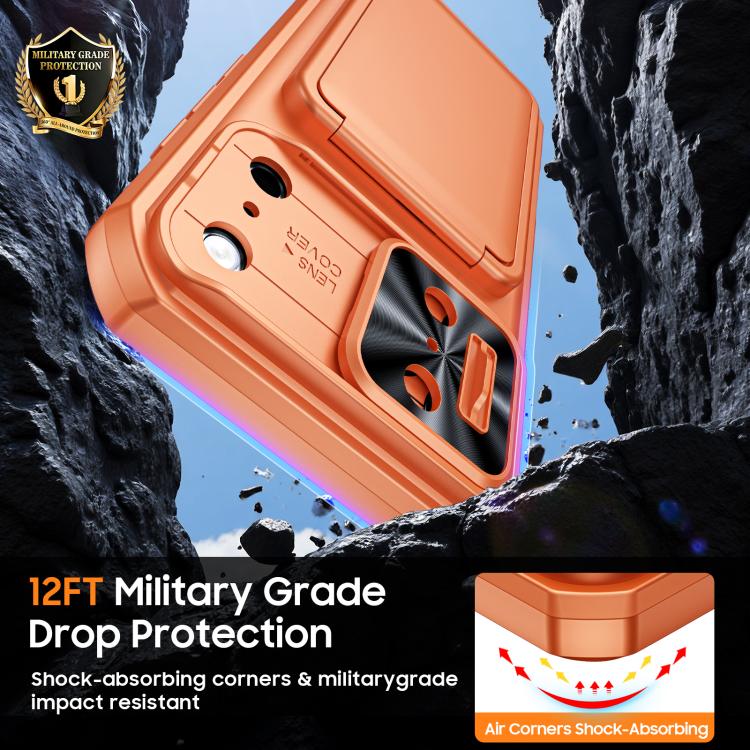 For iPhone 17 Pro Max Flip Card Holder Sliding Camera Cover PC Hybrid TPU Phone Case