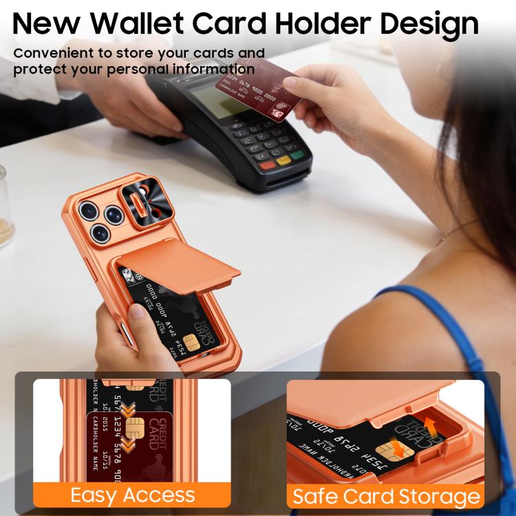For iPhone 17 Pro Max Flip Card Holder Sliding Camera Cover PC Hybrid TPU Phone Case