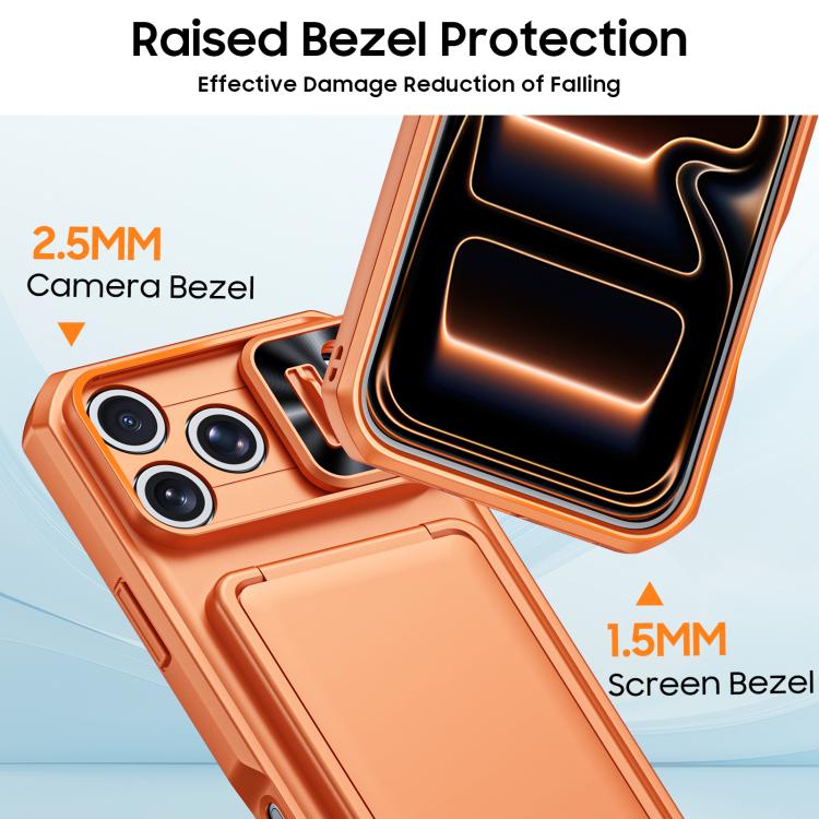 For iPhone 17 Pro Max Flip Card Holder Sliding Camera Cover PC Hybrid TPU Phone Case