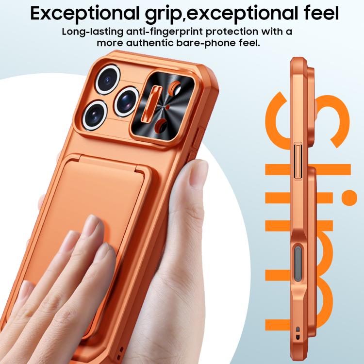 For iPhone 17 Pro Max Flip Card Holder Sliding Camera Cover PC Hybrid TPU Phone Case