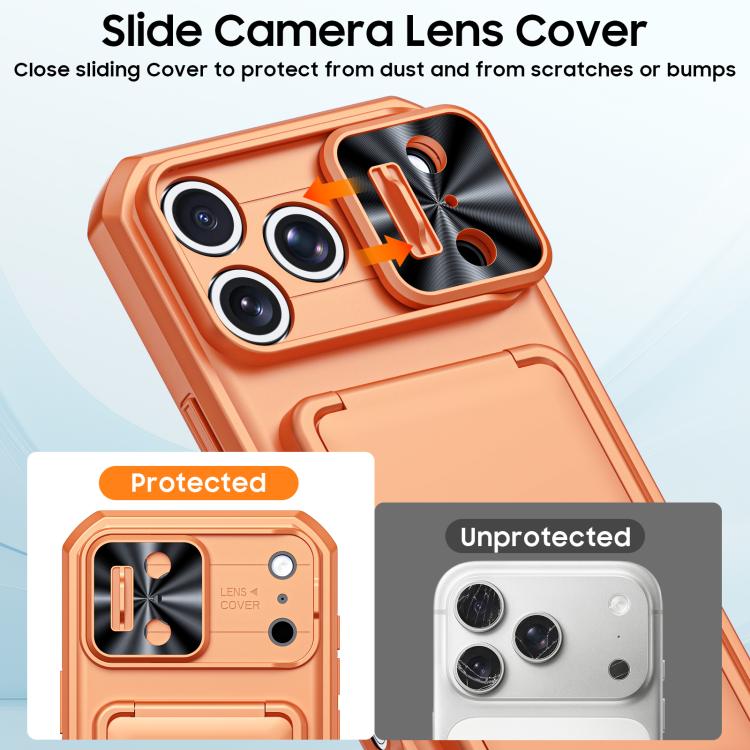 For iPhone 17 Pro Max Flip Card Holder Sliding Camera Cover PC Hybrid TPU Phone Case