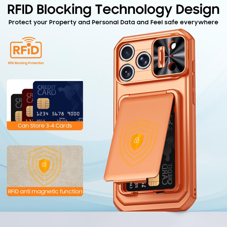 For iPhone 17 Pro Max Flip Card Holder Sliding Camera Cover PC Hybrid TPU Phone Case