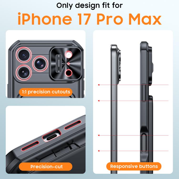 For iPhone 17 Pro Max Flip Card Holder Sliding Camera Cover PC Hybrid TPU Phone Case
