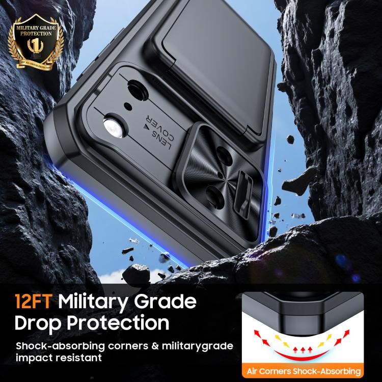 For iPhone 17 Pro Max Flip Card Holder Sliding Camera Cover PC Hybrid TPU Phone Case
