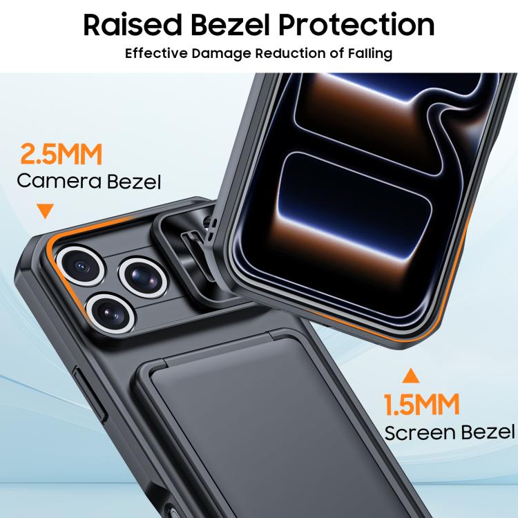 For iPhone 17 Pro Max Flip Card Holder Sliding Camera Cover PC Hybrid TPU Phone Case